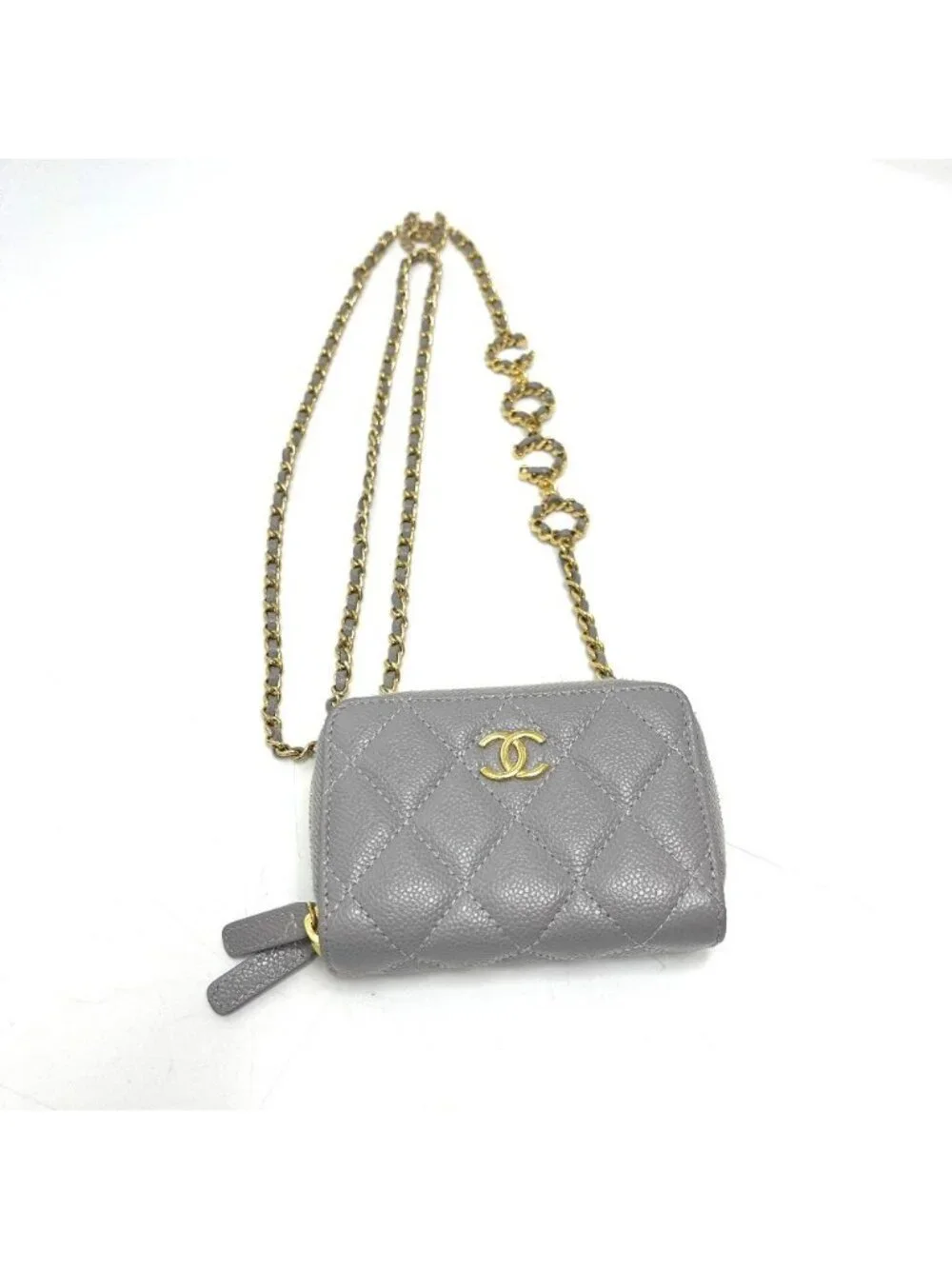 Chanel Shoulder Bag Quilted Caviar Leather Gray